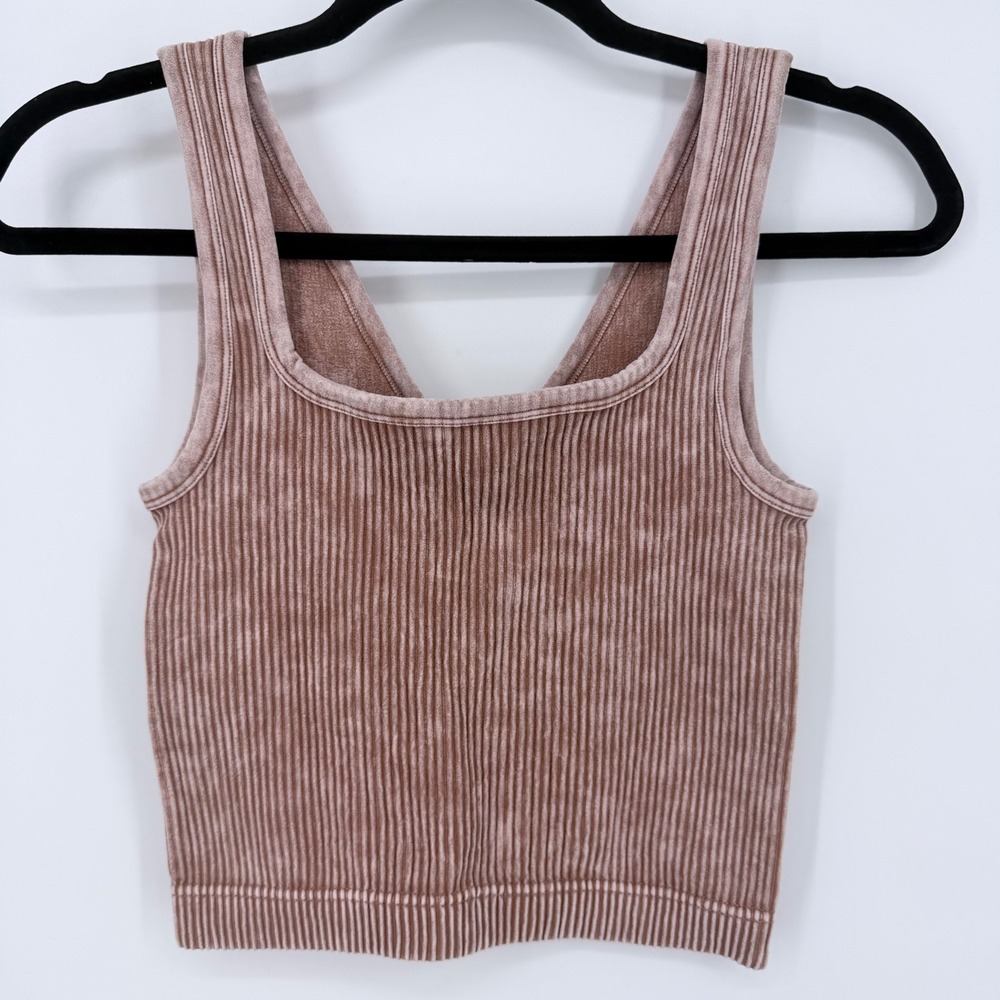 Zenana Ribbed Tank Women Large XL Brown Excellent Mineral Wash Seamless Brami